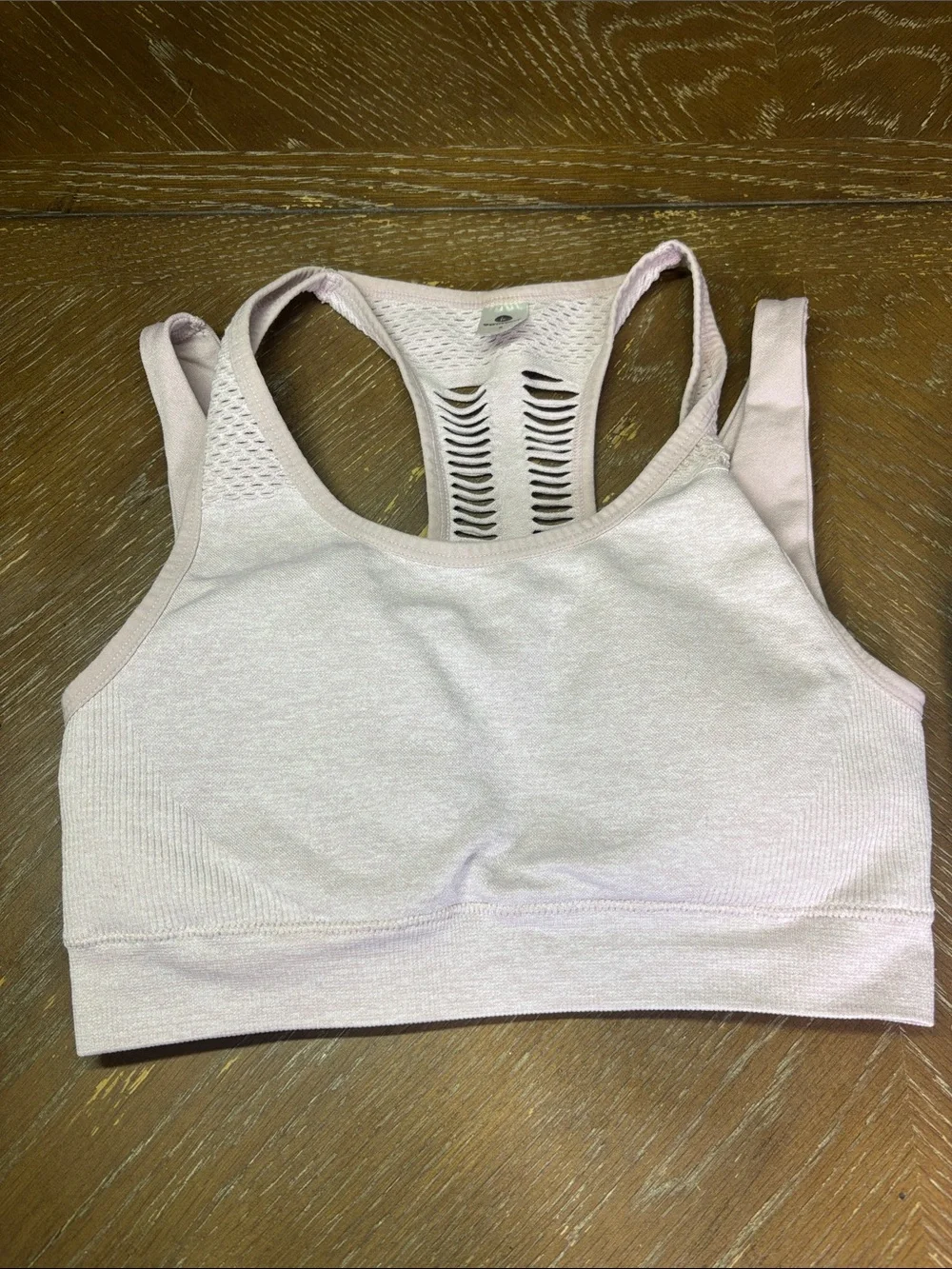 90 Degrees Mauve laser-cut hollow-out racerback & Avia White seamless Sports Bra